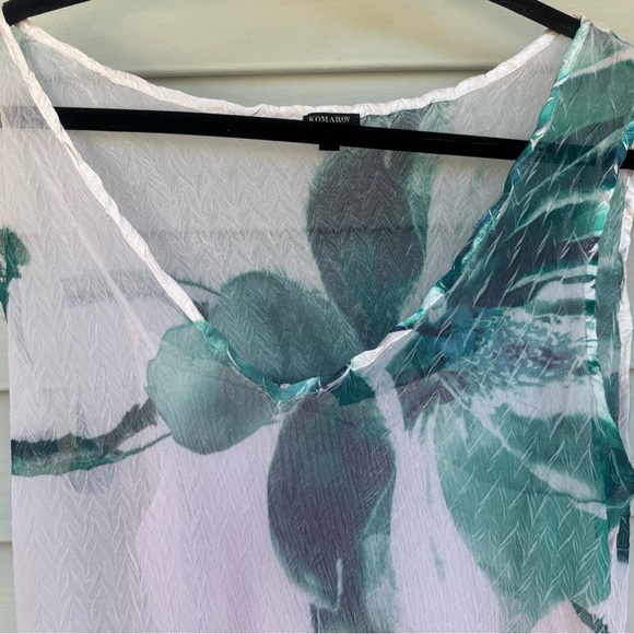 Komarov XL Crinkle Chiffon Floral Maxi Dress USA Lace Romantic Elegant - Picture 8 of 13